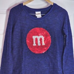 M&M’s Women's Knit sweater Blue With Red Logo Size Large NEW